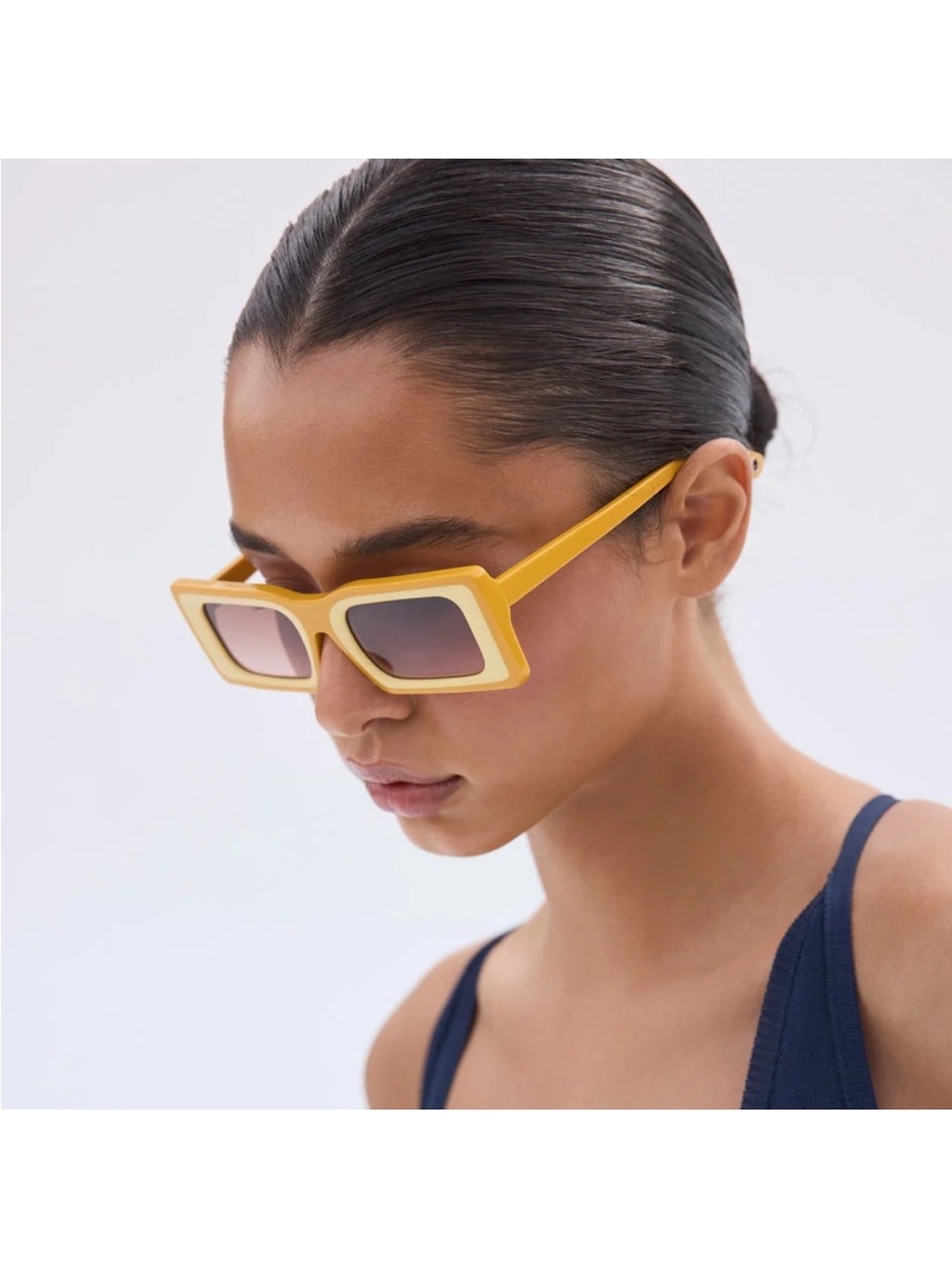 cult gaia Yellow Rectangular Sunglasses with Brown Lenses
